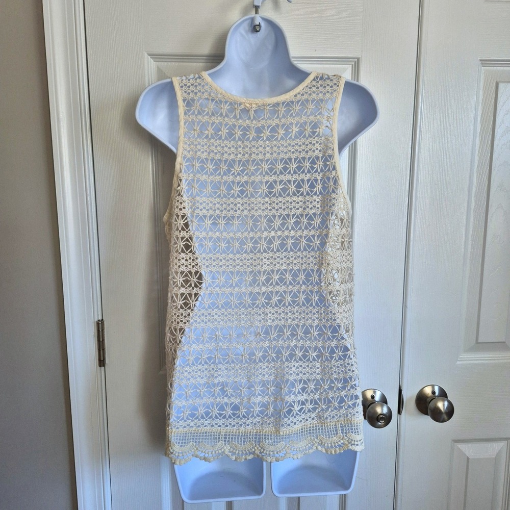 Crochet lace boho button up off-white cream vest top women's small - Picture 6 of 8